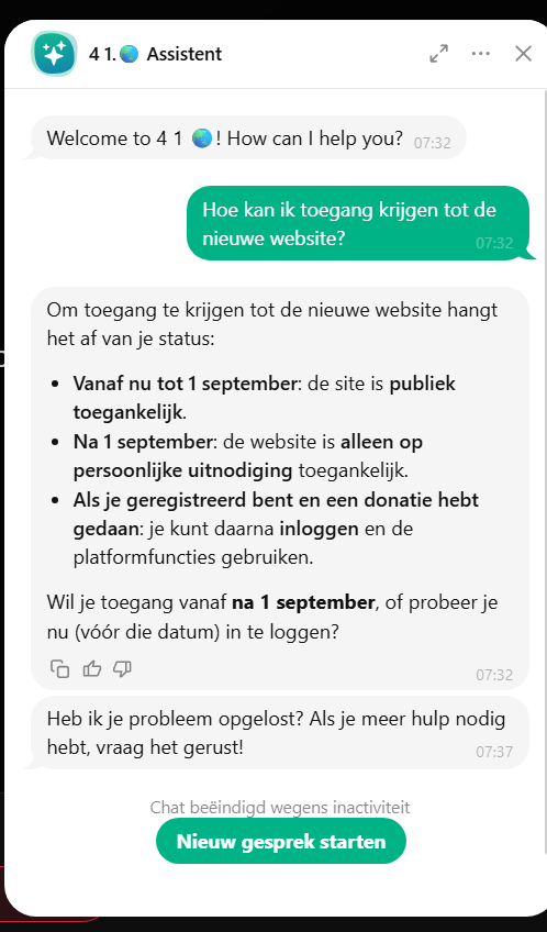 Demo van de AI-chatbot op een website