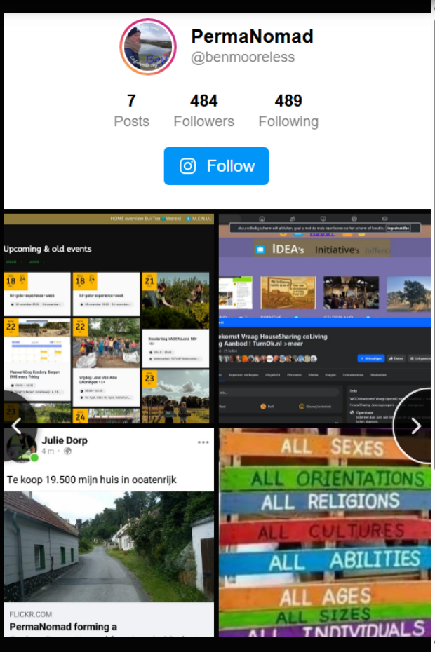 Demo van de Instagram-feed met profielblok en fotoraster