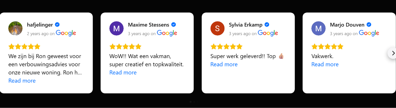Demo van de Google Reviews-carrousel met vijf sterren